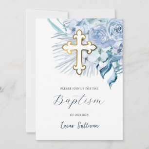 Boho Pastel Blue Baptism Invitation