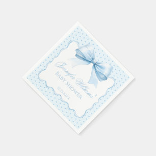 Boho pastel blue bow ribbon baby boy shower paper napkin