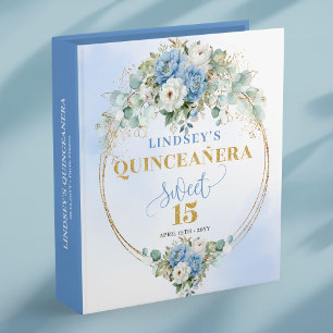 Boho Pastel Blue Floral 15th Birthday Ring Binder