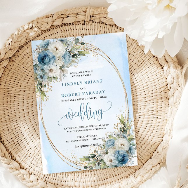 Boho Pastel Blue Floral Glitter wedding invite (Boho Pastel Blue Floral Glitter wedding invite

)