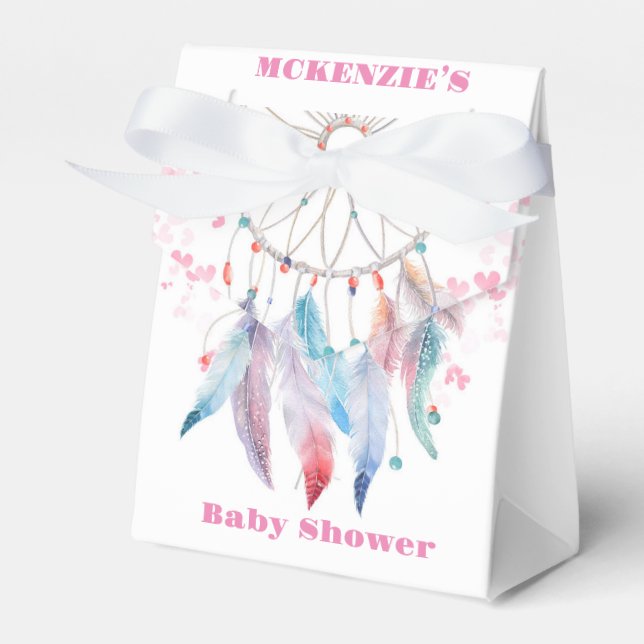 Boho Pastel Feathers Dreamcatcher Girl Baby Shower Favor Box (Front Side)