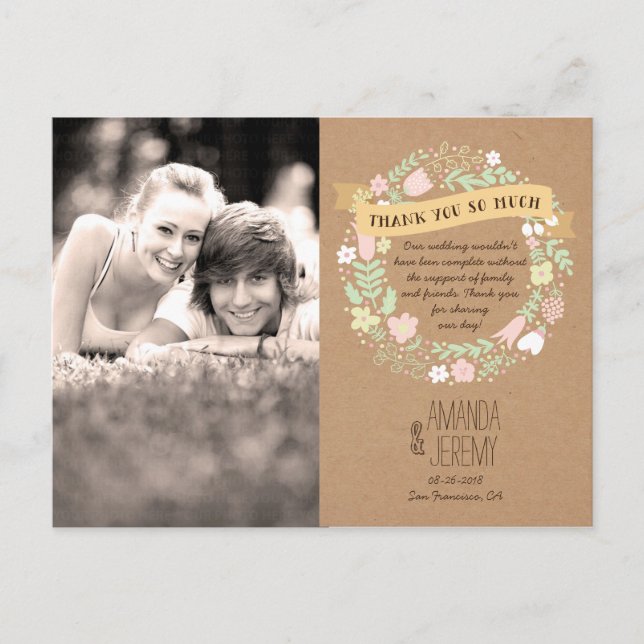 Boho Pastel Floral Wreath Rustic Wedding Postcard (Front)