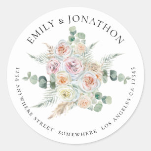 Boho Pastel Florals Eucalyptus Name Return Address Classic Round Sticker