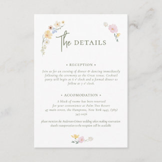 Boho Pastel flowers Elegant Calligraphy Wedding E Enclosure Card