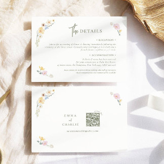 Boho Pastel flowers Elegant Calligraphy Wedding Enclosure Card