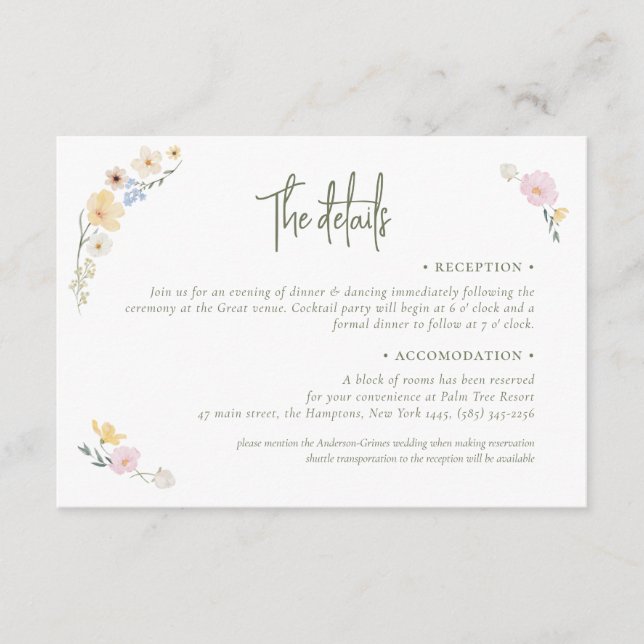 Boho Pastel flowers Elegant Calligraphy Wedding  Enclosure Card (Front)