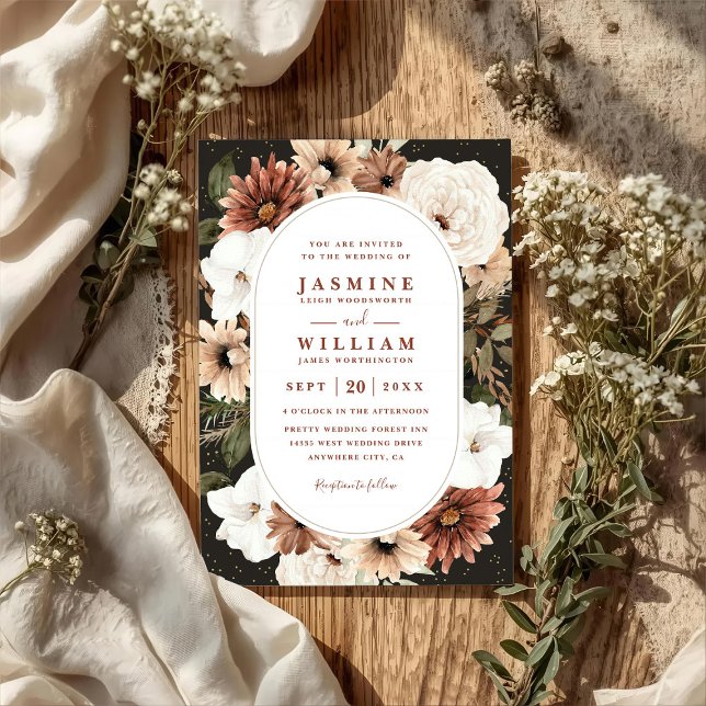 Boho Pastel Flowers Rustic QR Code Wedding Invitation (Creator Uploaded)