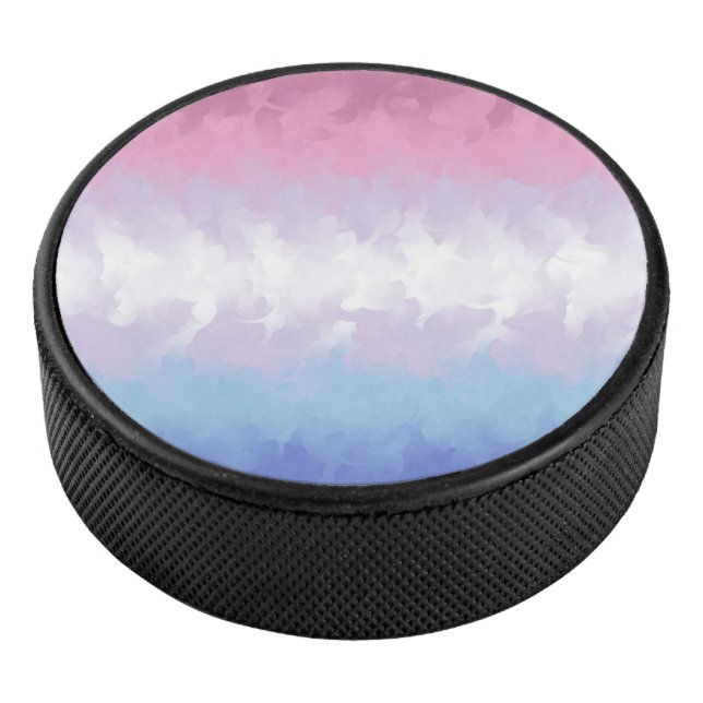Boho Pastel Fluffy Abstract Bigender Pride Flag Hockey Puck (3/4)