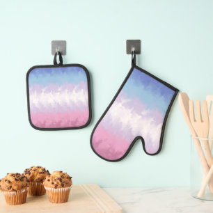 Boho Pastel Fluffy Abstract Bigender Pride Flag Oven Mitt & Pot Holder Set