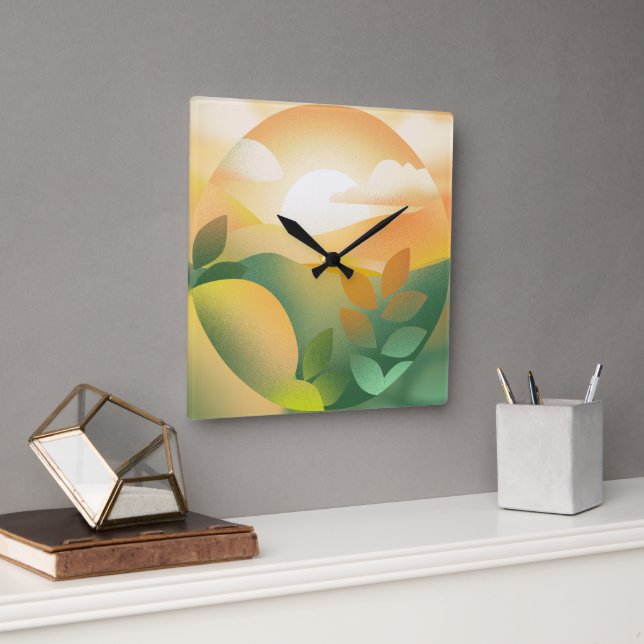 Boho Pastel Nature Painting Landscape Clock (Office)