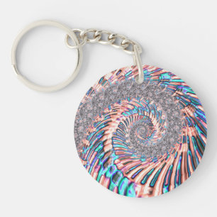 Boho Pastel Pink and Blue Spiral Abstract Fractal Keychain