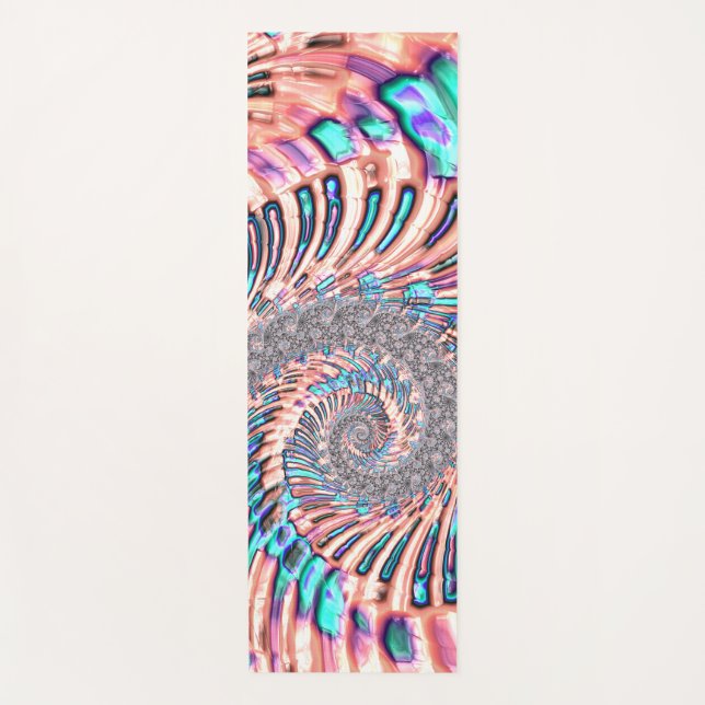 Boho Pastel Pink and Blue Spiral Abstract Fractal Yoga Mat (Front)