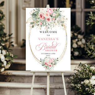 Boho Pastel Pink Flowers Dusty Blush Bridal Shower Poster