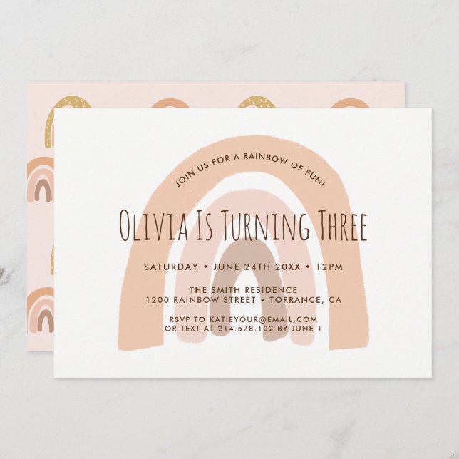 Boho Pastel Rainbow 3rd Birthday Invitation (Front/Back)