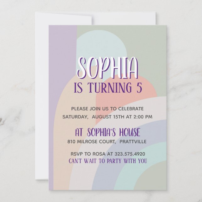 Boho Pastel Rainbow Birthday Invitation (Front)