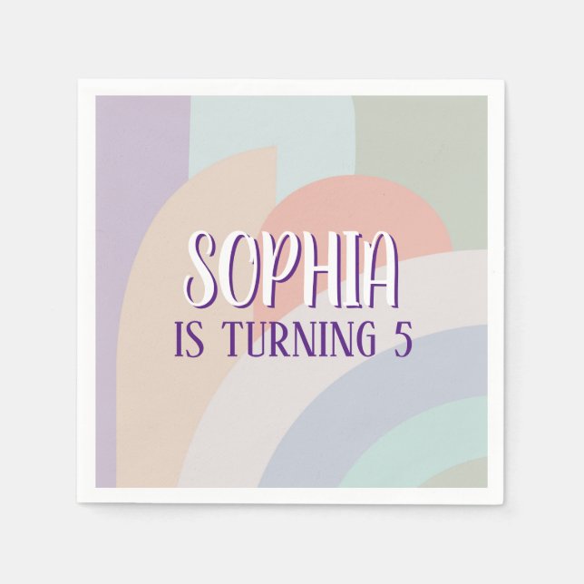 Boho Pastel Rainbow Birthday Napkin (Front)