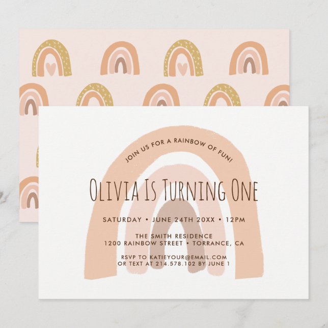 Boho Pastel Rainbow First Birthday Invitation (Front/Back)