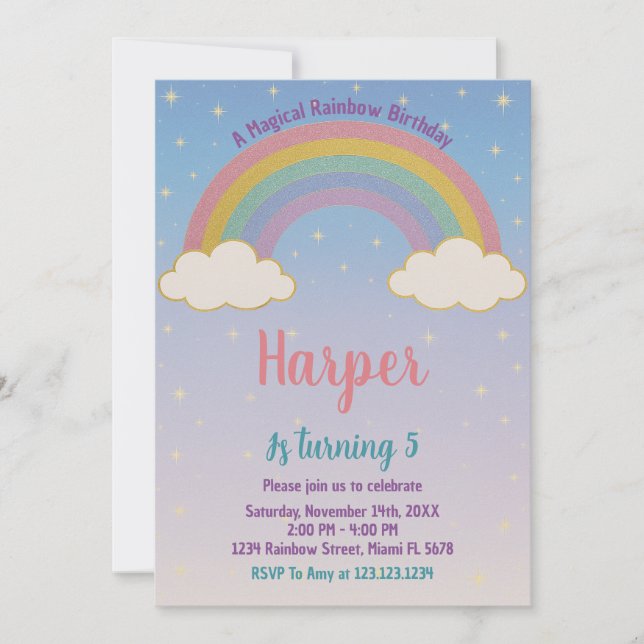 Boho Pastel Rainbow Invitation d'anniversaire (Devant)