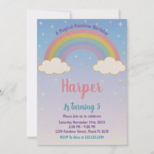 Boho Pastel Rainbow Invitation d'anniversaire