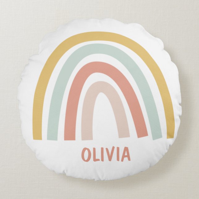 Boho Pastel Rainbow Personalized Round Pillow (Front)