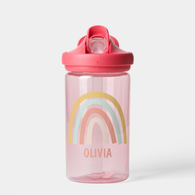 Boho Pastel Rainbow Personalized Water Bottle (Front)