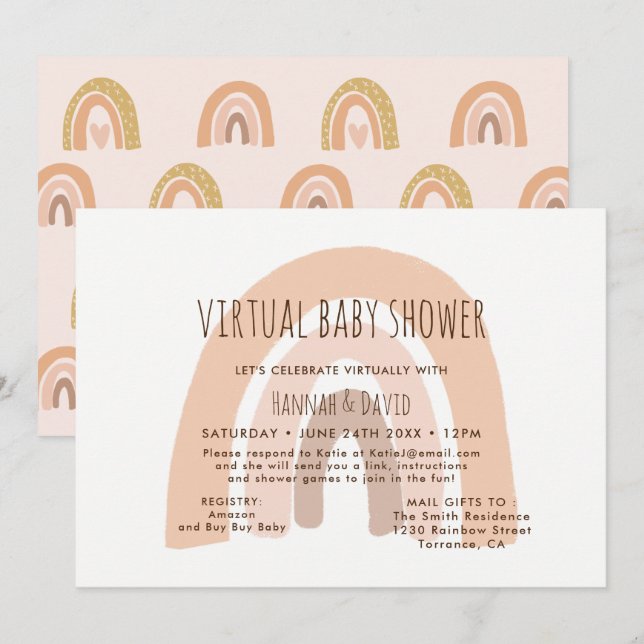 Boho Pastel Rainbow Virtual Baby Shower Invitation (Front/Back)