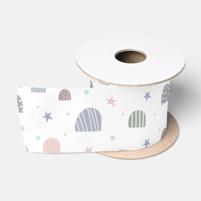 boho pastel rainbows stars satin ribbon (Spool)