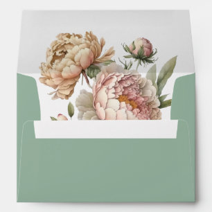 Boho Pastel Sage and Blush Peonies Wedding  Envelope