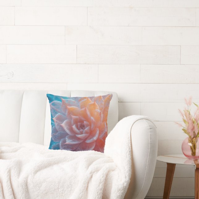 Boho Pastel Succulent Pillow – Sugar-Glazed Petals (Couch)