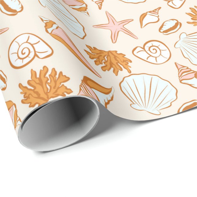 Boho Pastel Terracotta Pink Seashell Wrapping Paper (Roll Corner)