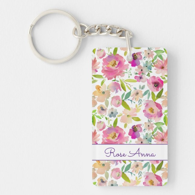 Boho Pastel Watercolor Keychain (Front)