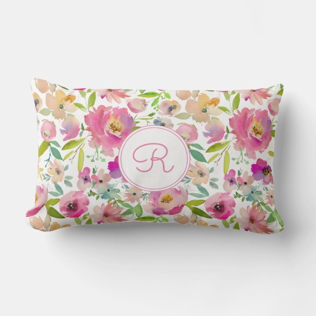 Boho Pastel Watercolor Lumbar Pillow (Front)