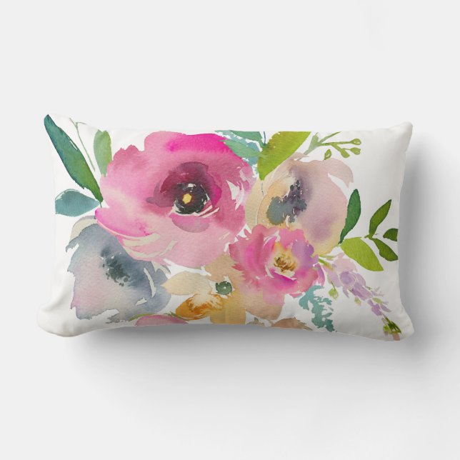 Boho Pastel Watercolor Lumbar Pillow (Front)