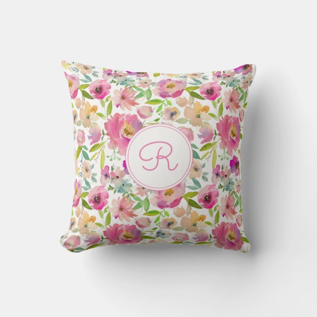 Boho Pastel Watercolor Throw Pillow (Front)