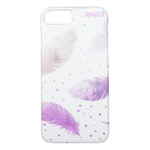 *~* Boho Pastel White & Lavender Feather Dots Case-Mate iPhone Case