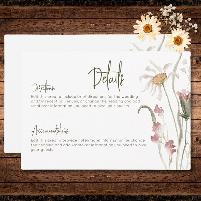 Boho Pastel Wildflowers Modern Floral Details Enclosure Card (Boho Pastel Wildflowers Modern Floral Details Enclosure Card)