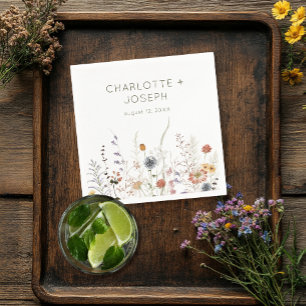 Boho Pastel Wildflowers Modern Floral Wedding Napkin