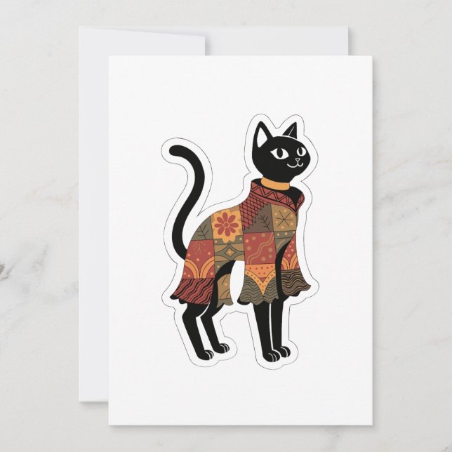 Boho Patchwork Black Cat Greeting Card (Front)