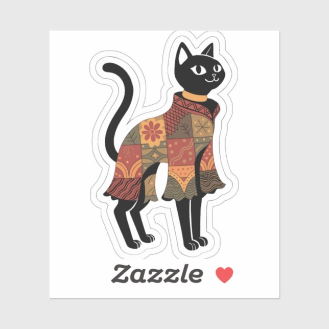 Boho Patchwork Cat Folk Art Sticker (Sheet)