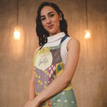 Boho Patchwork Quilt and Heart Shape Personalized Apron<br><div class="desc">This pretty apron is ready to be personalized with a name. This apron has a illustrated design with the look of a colourful boho style patchwork quilt. A cream coloured heart shaped graphic with faux stitching accents is ready to be personalized with a name in navy blue script or cursive...</div>