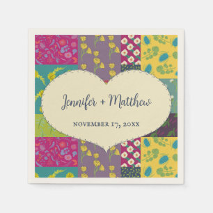 Boho Patchwork Quilt and Heart Shape Wedding Napkin