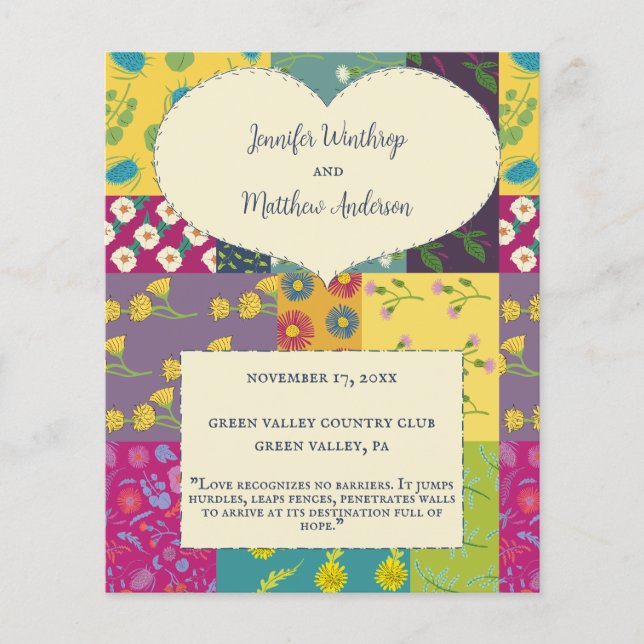 Boho Patchwork Quilt Maximalist Wedding Program (Front)