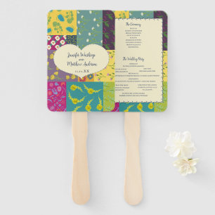 Boho Patchwork Quilt Maximalist Wedding Program Hand Fan