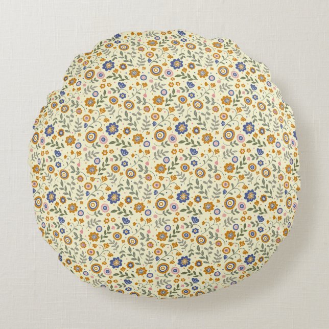 Boho pattern 01.w Lyellow BG Round Pillow (Front)