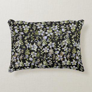 Boho pattern 02.w Floral on Black BG Accent Pillow