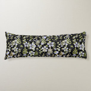 Boho pattern 02.w Floral on Black BG Body Pillow
