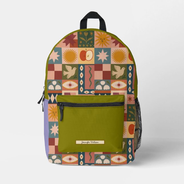 Boho Pattern Celestial School Printed Backpack (Front)