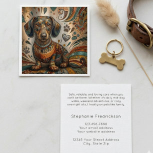 Boho Pattern Dachshund Dog Sitter Square Business Card