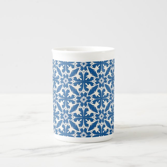 Boho Pattern in Blue – Elegant & Bold Bone China Mug (Front)