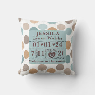Boho Pattern Personalized Birth Stats Throw Pillow